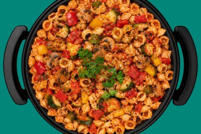 Schelpenmacaroni groente eten bestellen ameland pan